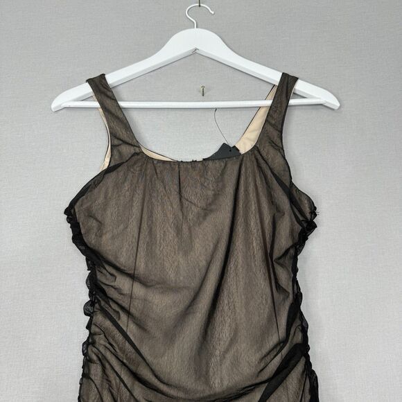 Lulus Womens Dress M Black V.I.P. Treatment Mesh Ruched Bodycon Midi Dark Y2K - Picture 3 of 13